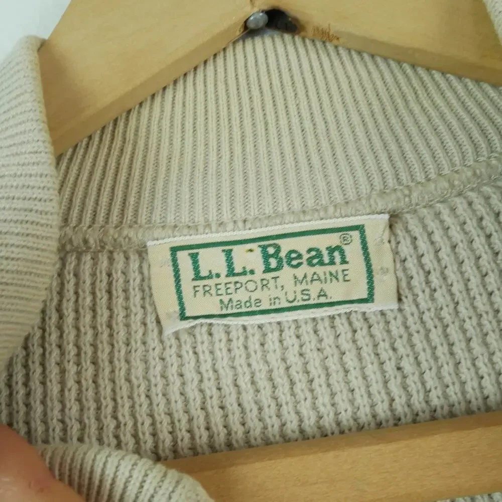Vintage LL Bean Henley Sweater Large USA Cotton Fisherman Ribbed Knit Pullover - Picture 2 of 10